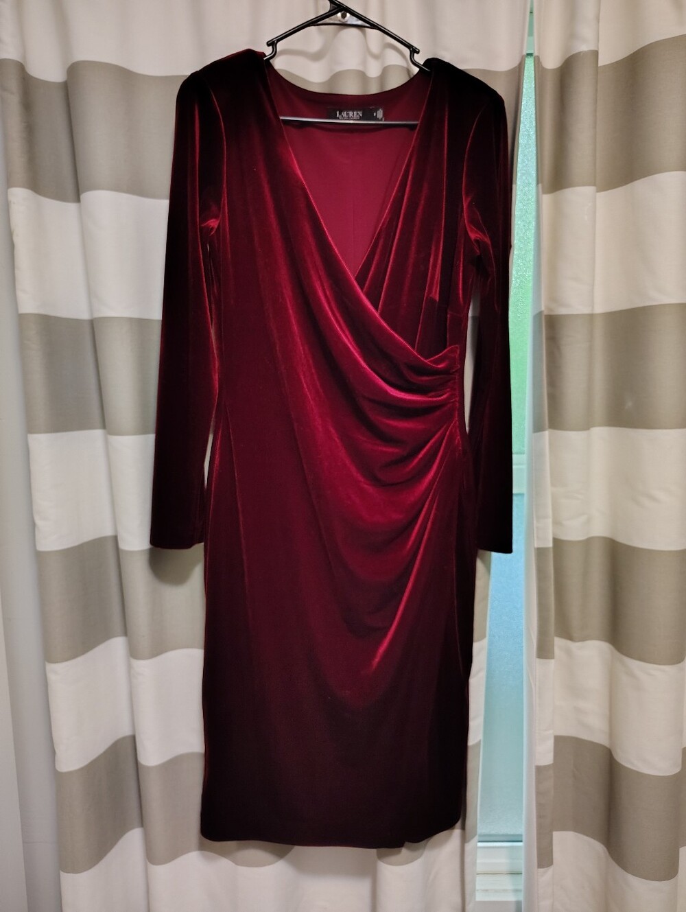Ralph Lauren Velvet Wrap Style Cocktail 3/4 Sleeve Midi Dress - Picture 3 of 7